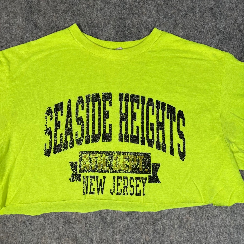 Delta Pro Weight Seaside Heights NJ Crop Top Mens M Neon Yellow Raw Hem Vintage